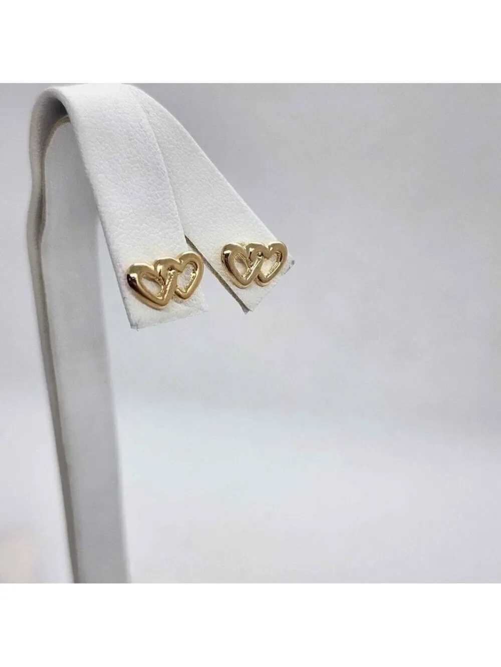 NEW   Brazilian 18k Gold Filled Double Hearts Earrings - Studs